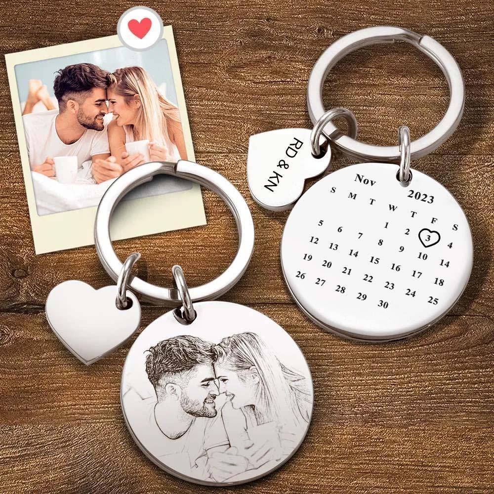 Personalized Calendar Keychain Significant Date Marker Gifts for Couples (One Keychain Only)