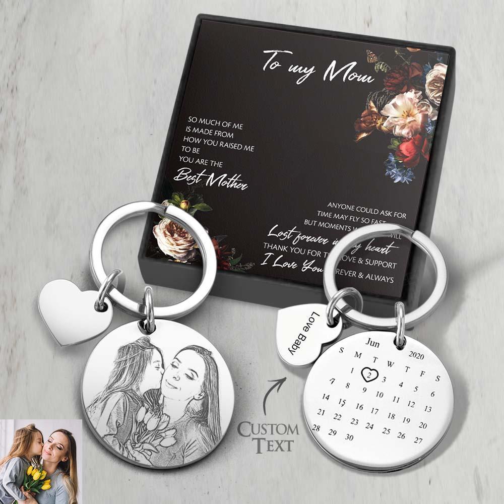 Custom Photo Engraved Keychain Date Save Keychain Significant Date Marker Custom Anniversary Gift For Mom - soufeelmy