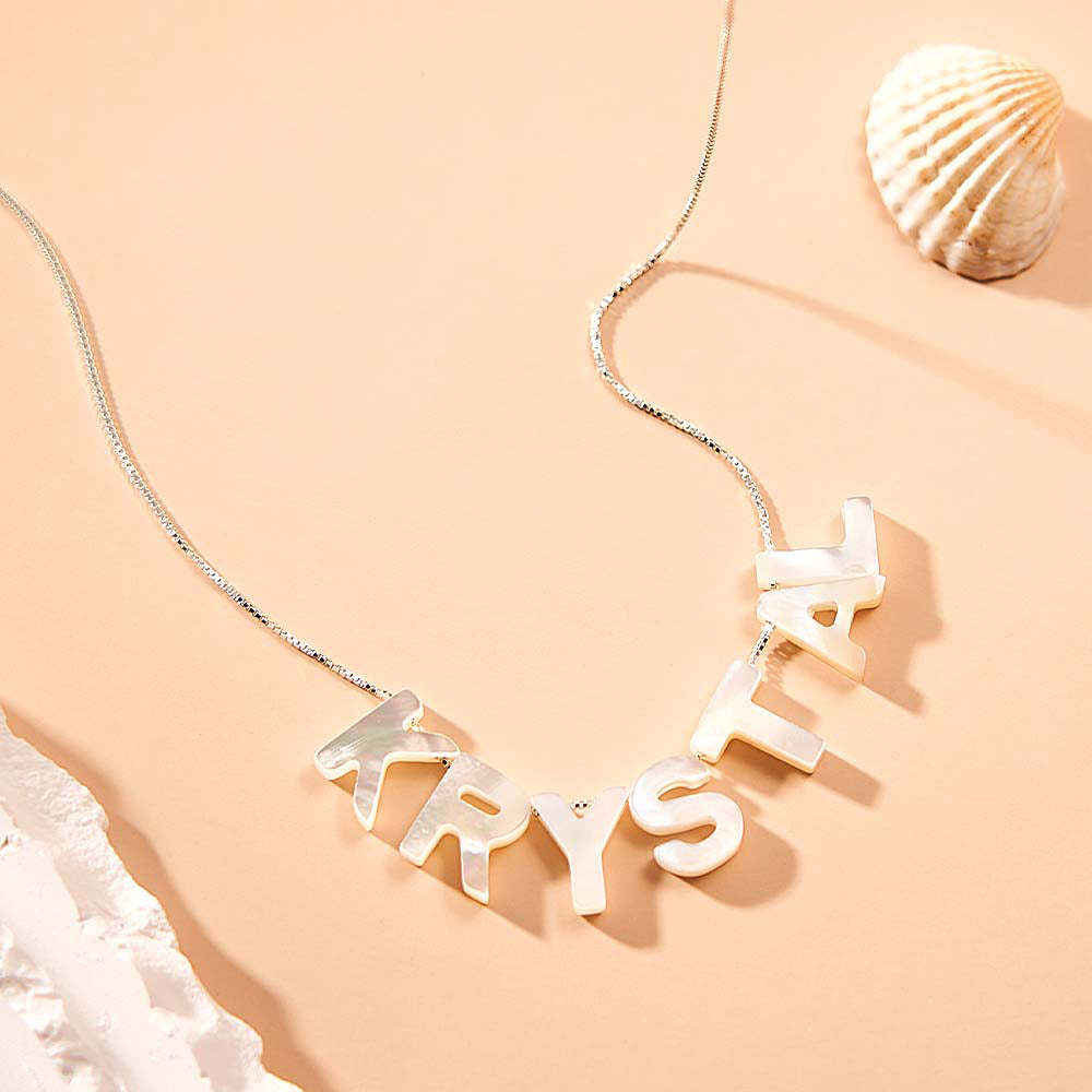 Mother of Pearl Name Necklace Custom Name Silver Necklace - soufeelmy