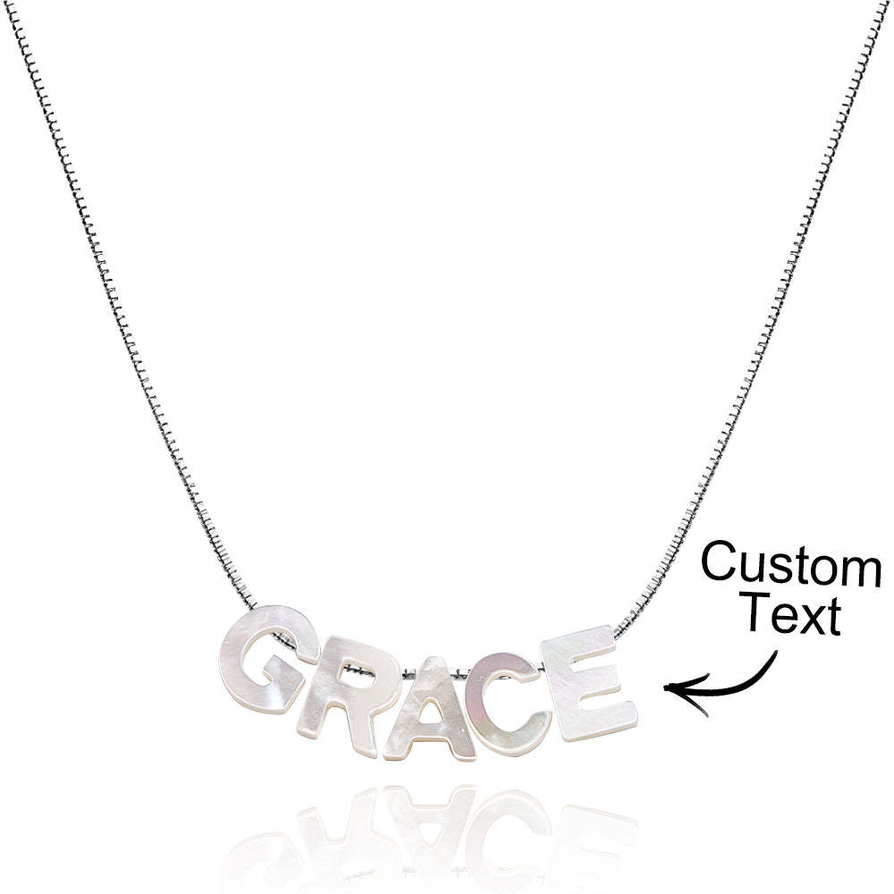 Mother of Pearl Name Necklace Custom Name Silver Necklace - soufeelmy
