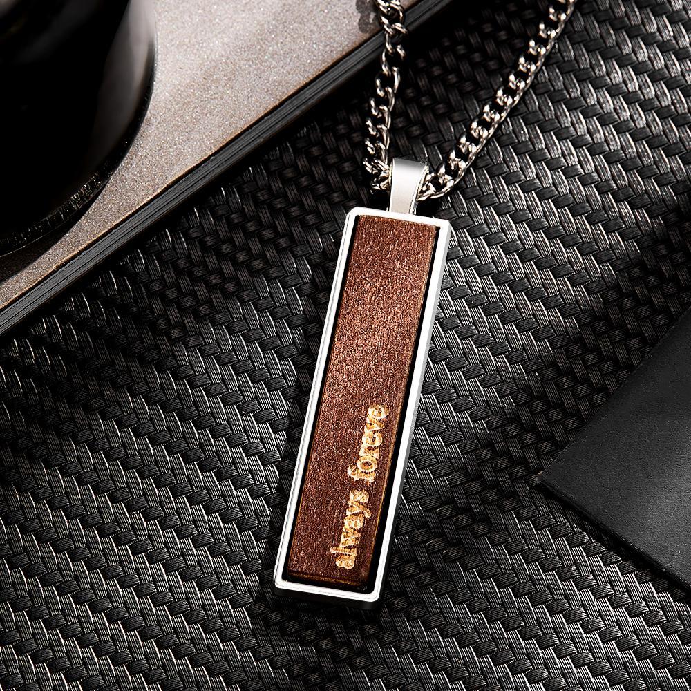 Engravable Wood And Metal Necklace Personalized Retro Pendant Gift for Wedding Anniversary - soufeelmy