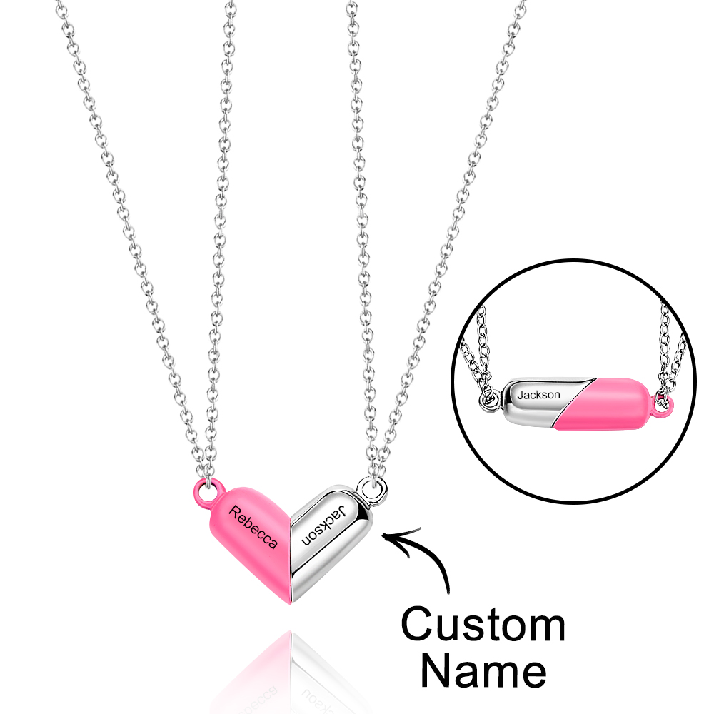 Customized Engraving Name Necklace Heart Necklace Rotating Deformation Magnetic Necklace For Couple - soufeelmy