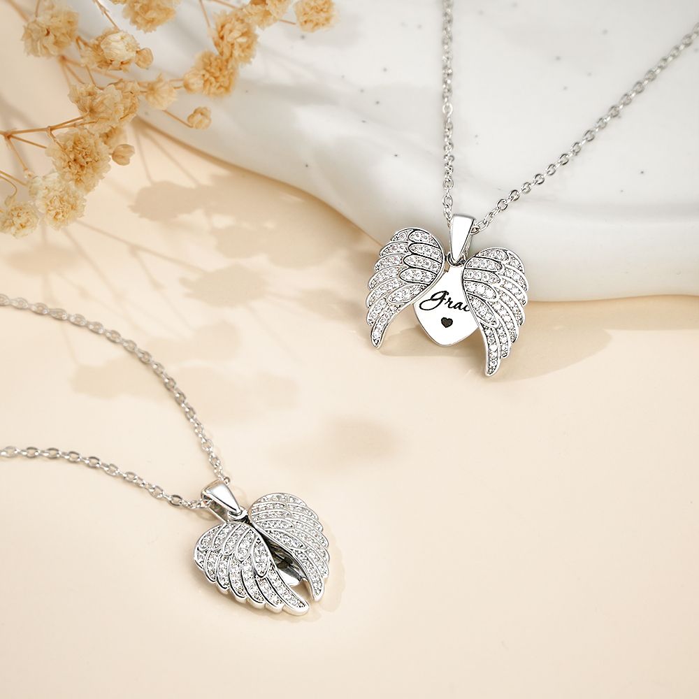 Personalized Angel Wing Necklace Custom Engraved Jewelry for Women Gift For Her - soufeelmy