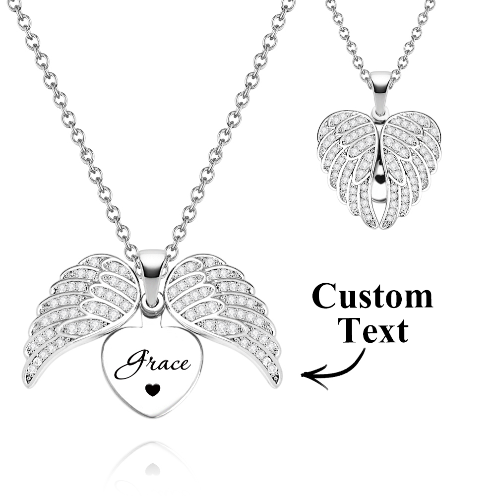 Personalized Angel Wing Necklace Custom Engraved Jewelry for Women Gift For Her - soufeelmy