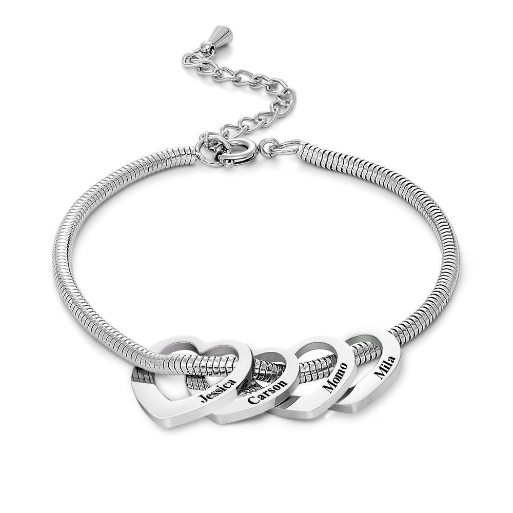 Custom Engraved Bracelet Custom Mom and Kids Name Heart Charms Gifts