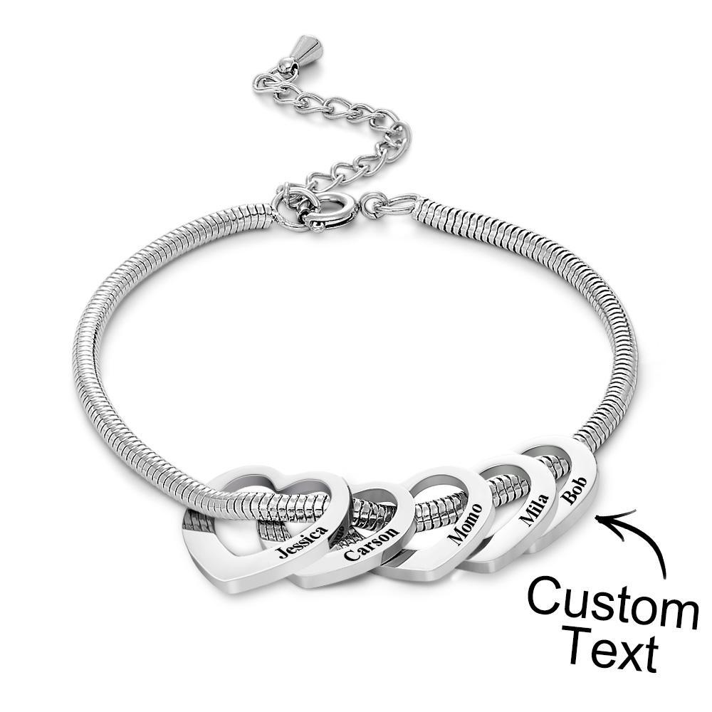 Custom Engraved Bracelet Custom Mom and Kids Name Heart Charms Gifts - soufeelmy