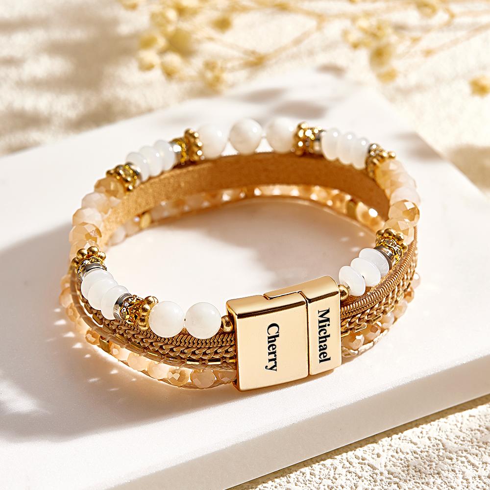 Custom Engraved Bracelet Bohemia Stacked Romantic Weave Gifts - soufeelmy