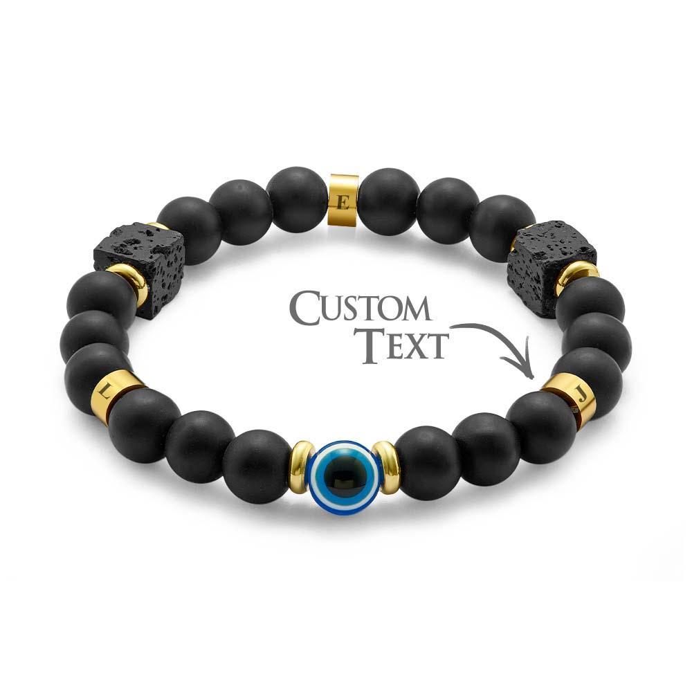 Evil Eye Custom Engraved Amulet Bracelet Lava Stone and Onyx Beaded Bracelet for Men - soufeelmy