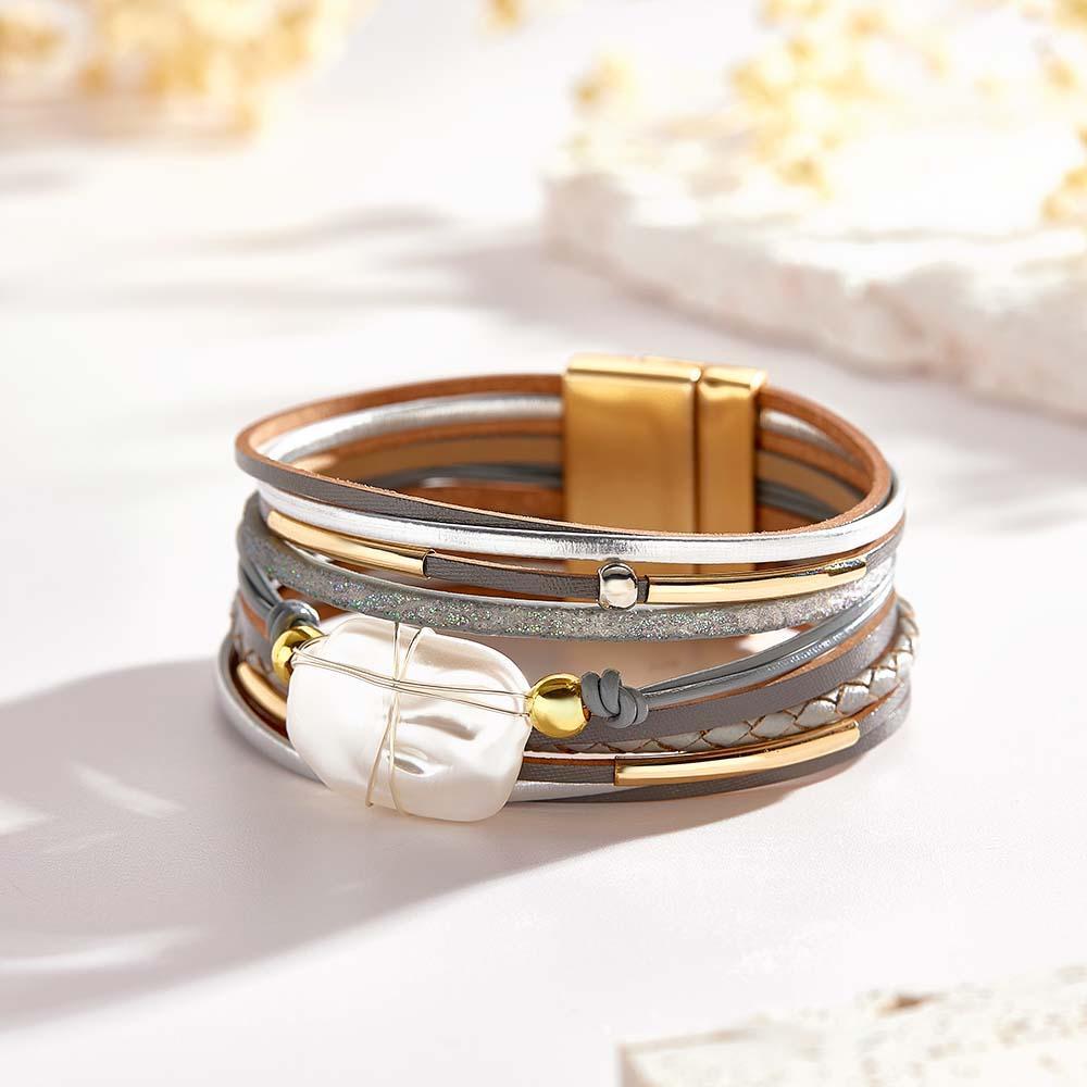 Custom Name Leather Cuff Bracelet Baroque Wrap Bohemian Gift - soufeelmy