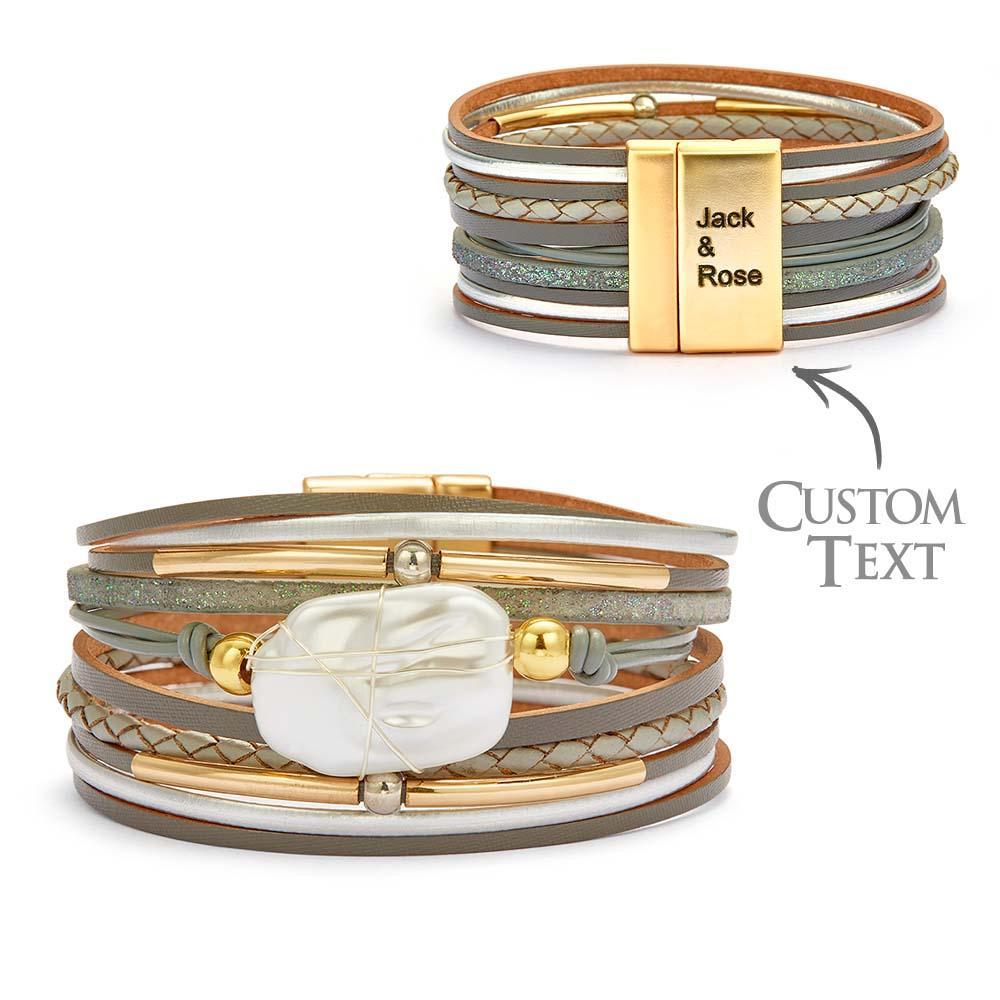 Custom Name Leather Cuff Bracelet Baroque Wrap Bohemian Gift - soufeelmy