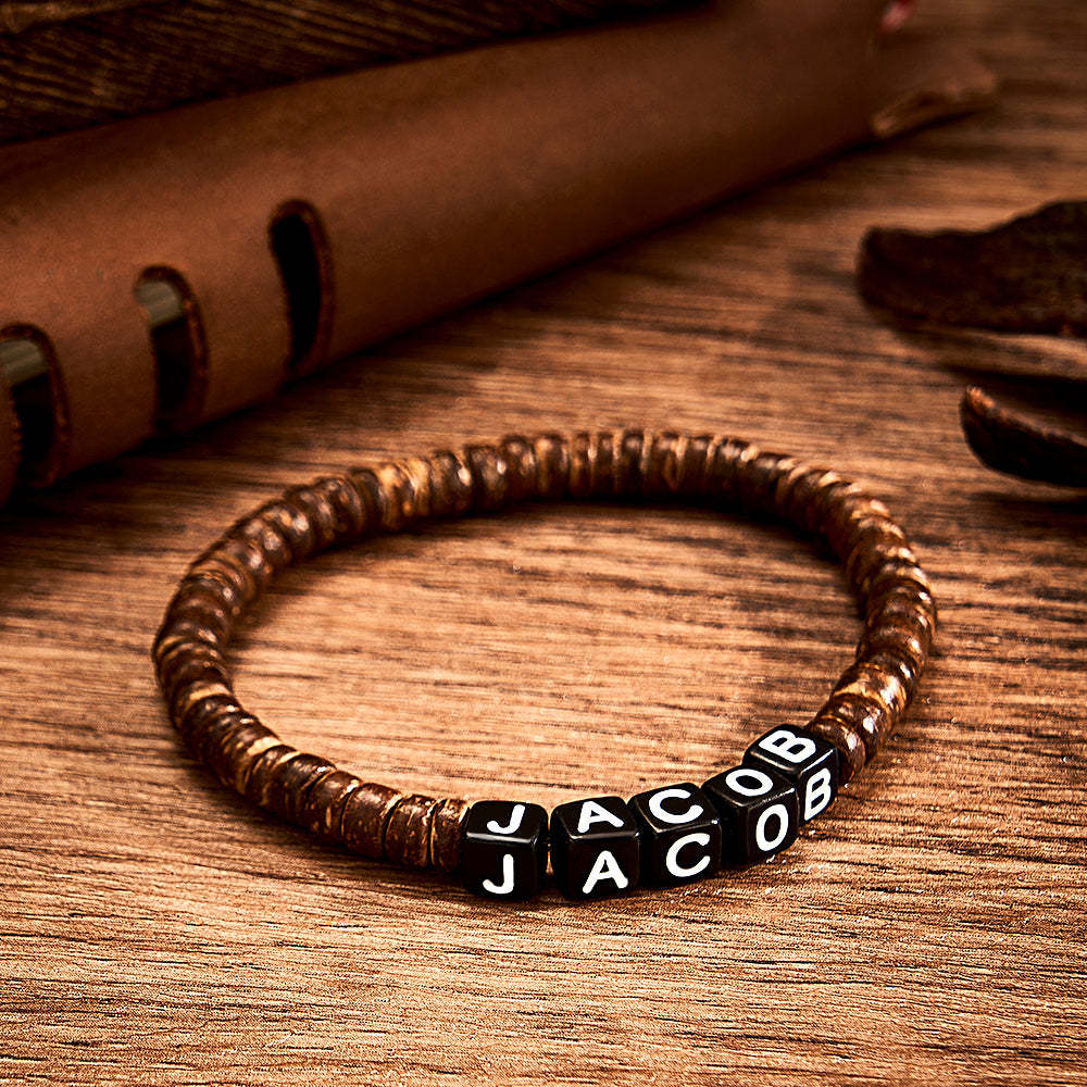 Personalized Wooden Beaded Bracelet with Name Retro Bracelet Gifts For Him - soufeelmy