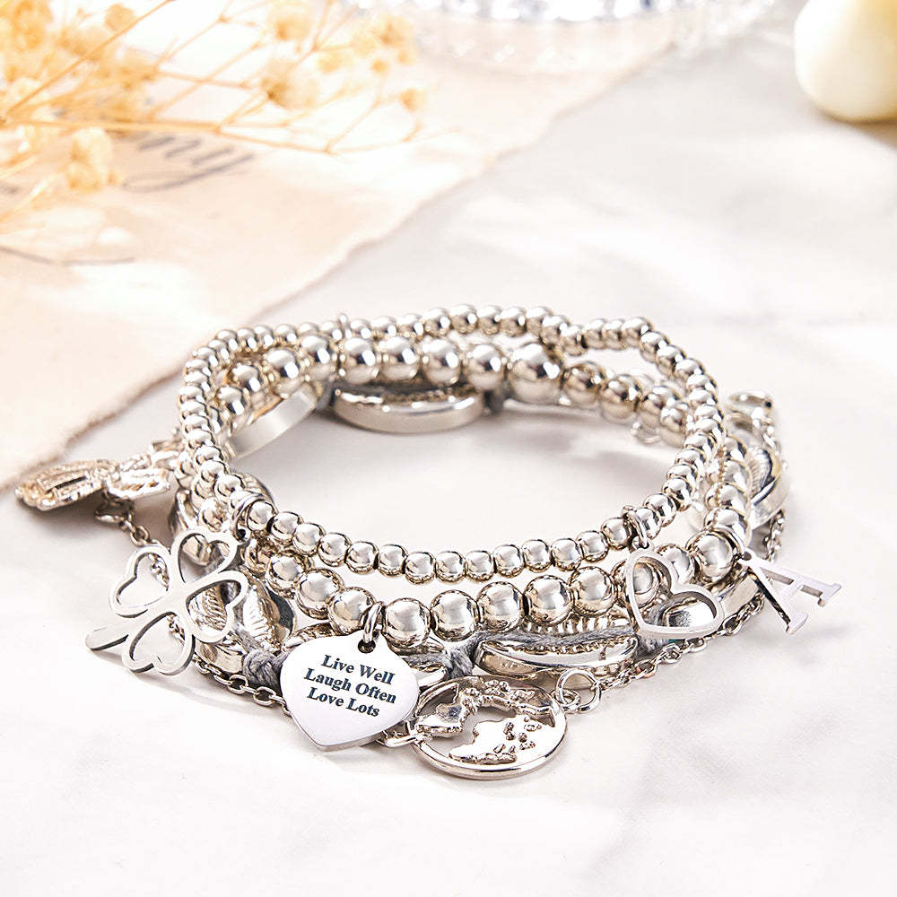 Custom Engraved Bracelet Stack Metal Unique Gift - soufeelmy