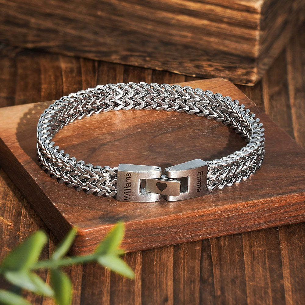Personalized Men's Stainless Steel Interlocking Bracelet with Engraved Names Bracelet Gift for Him - soufeelmy
