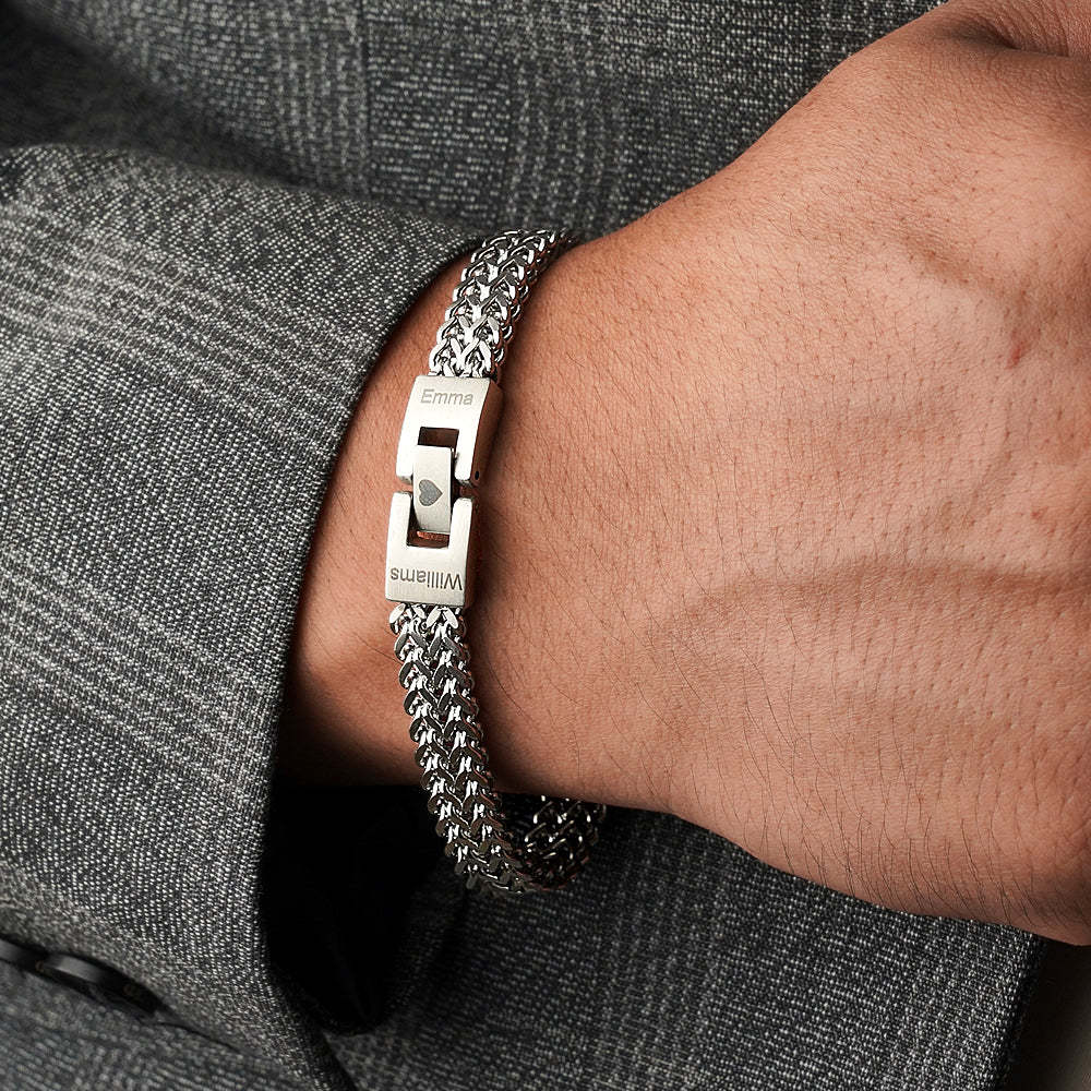 Personalized Men's Stainless Steel Interlocking Bracelet with Engraved Names Bracelet Gift for Him - soufeelmy