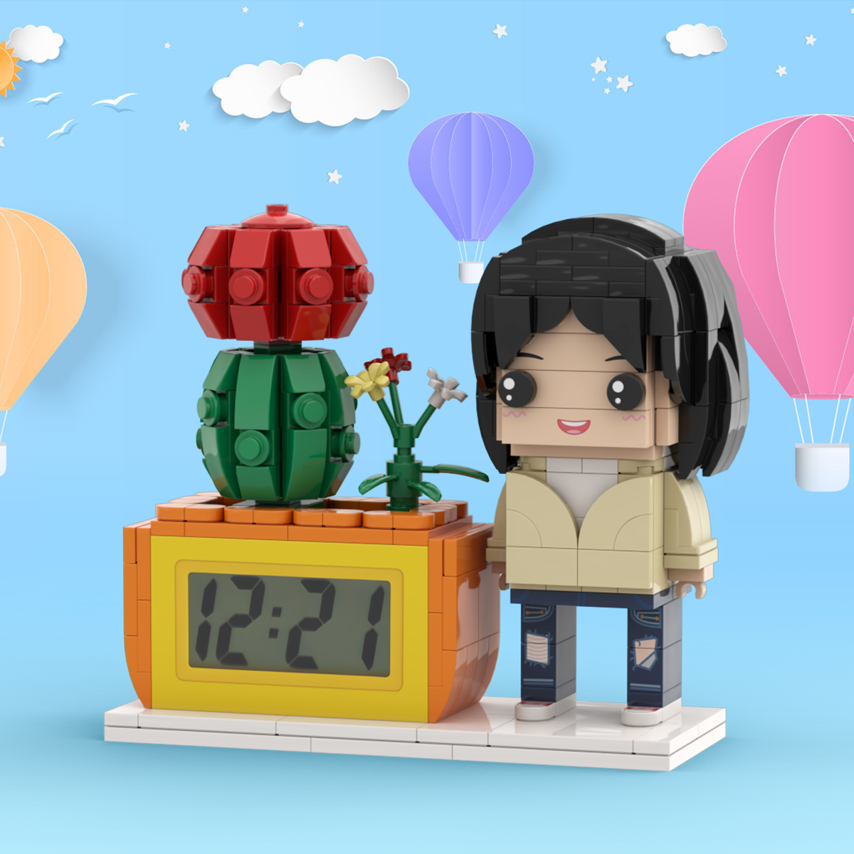 Gifts for Her Custom Brick Figures Clock Personalized Figures Potted Plant & Brick Clock - soufeelmy