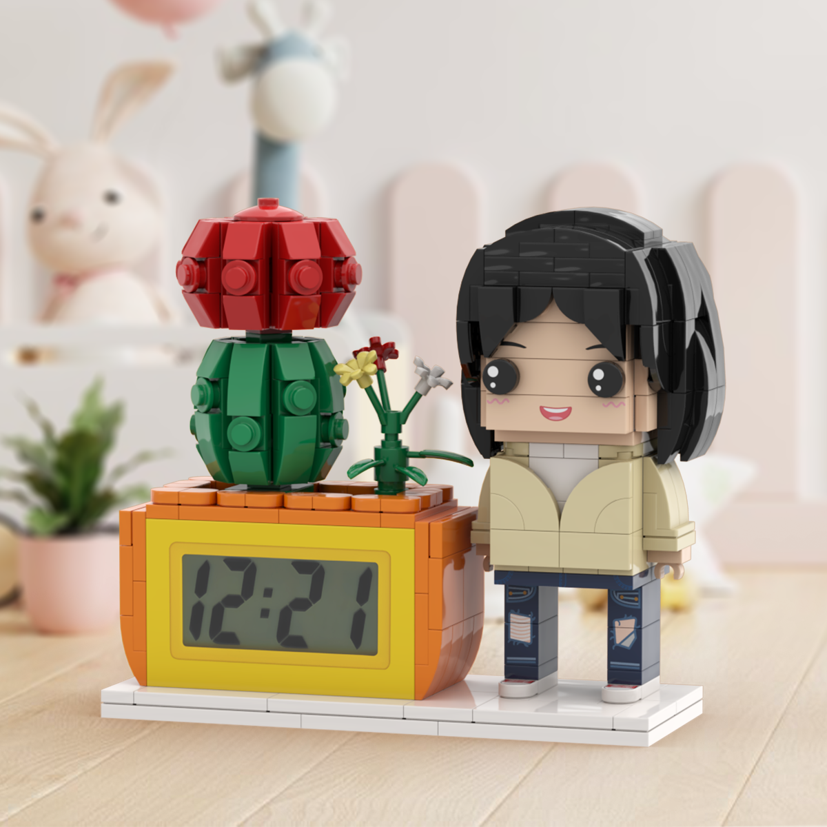 Gifts for Her Custom Brick Figures Clock Personalized Figures Potted Plant & Brick Clock - soufeelmy