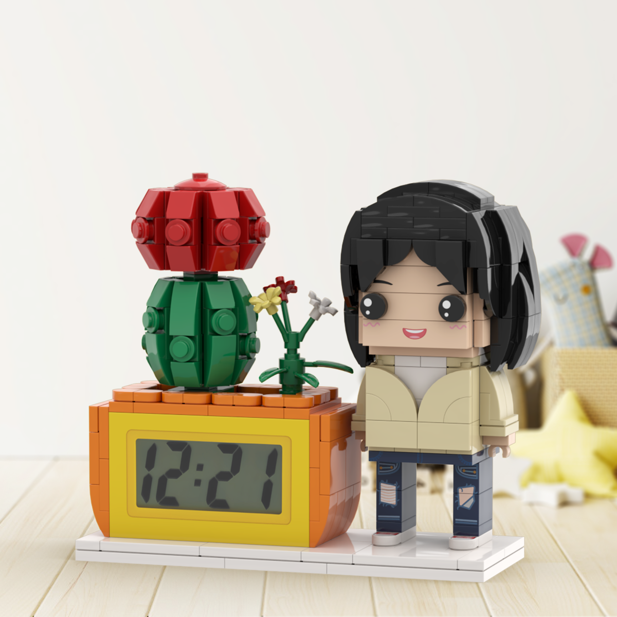 Gifts for Her Custom Brick Figures Clock Personalized Figures Potted Plant & Brick Clock - soufeelmy