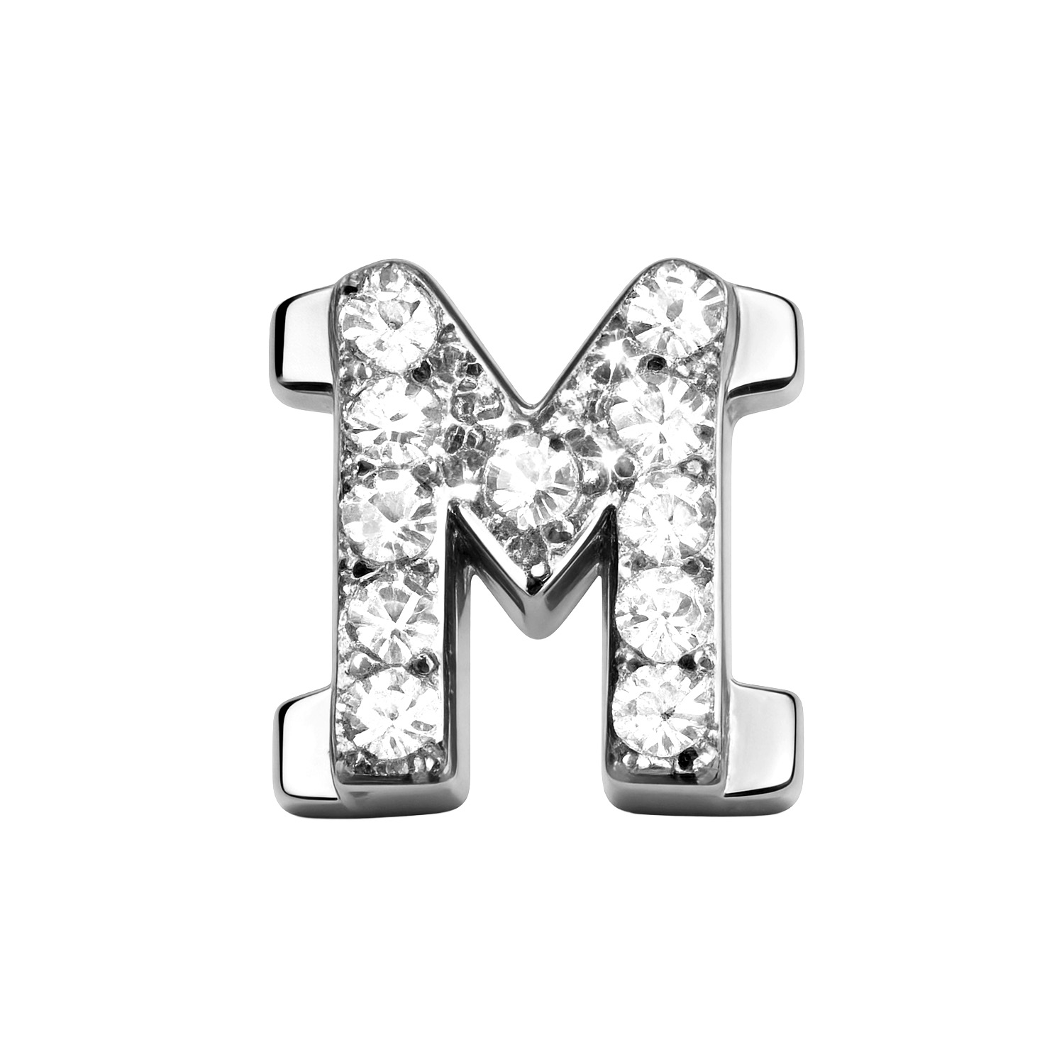 Letter With Diamond M Charm - Silver - soufeelmy
