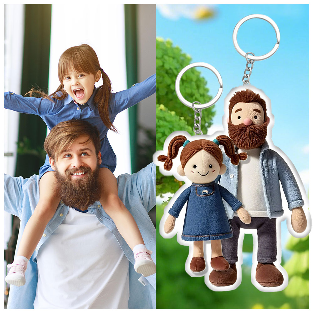 Personalized Photo Plush Doll Keychain Mini Me Plush Keychain Father and Son Gifts
