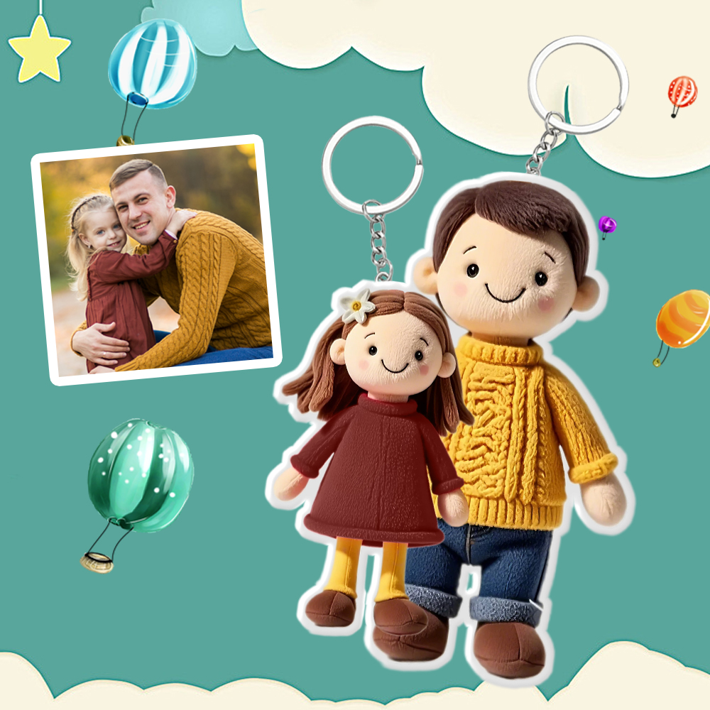 Personalized Photo Plush Doll Keychain Mini Me Plush Keychain Father's Day Gifts