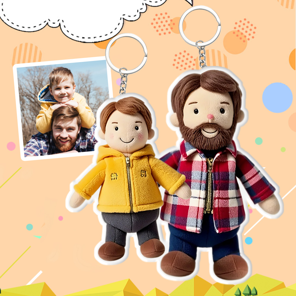 Personalized Photo Plush Doll Keychain Mini Me Plush Keychain Dad and Son