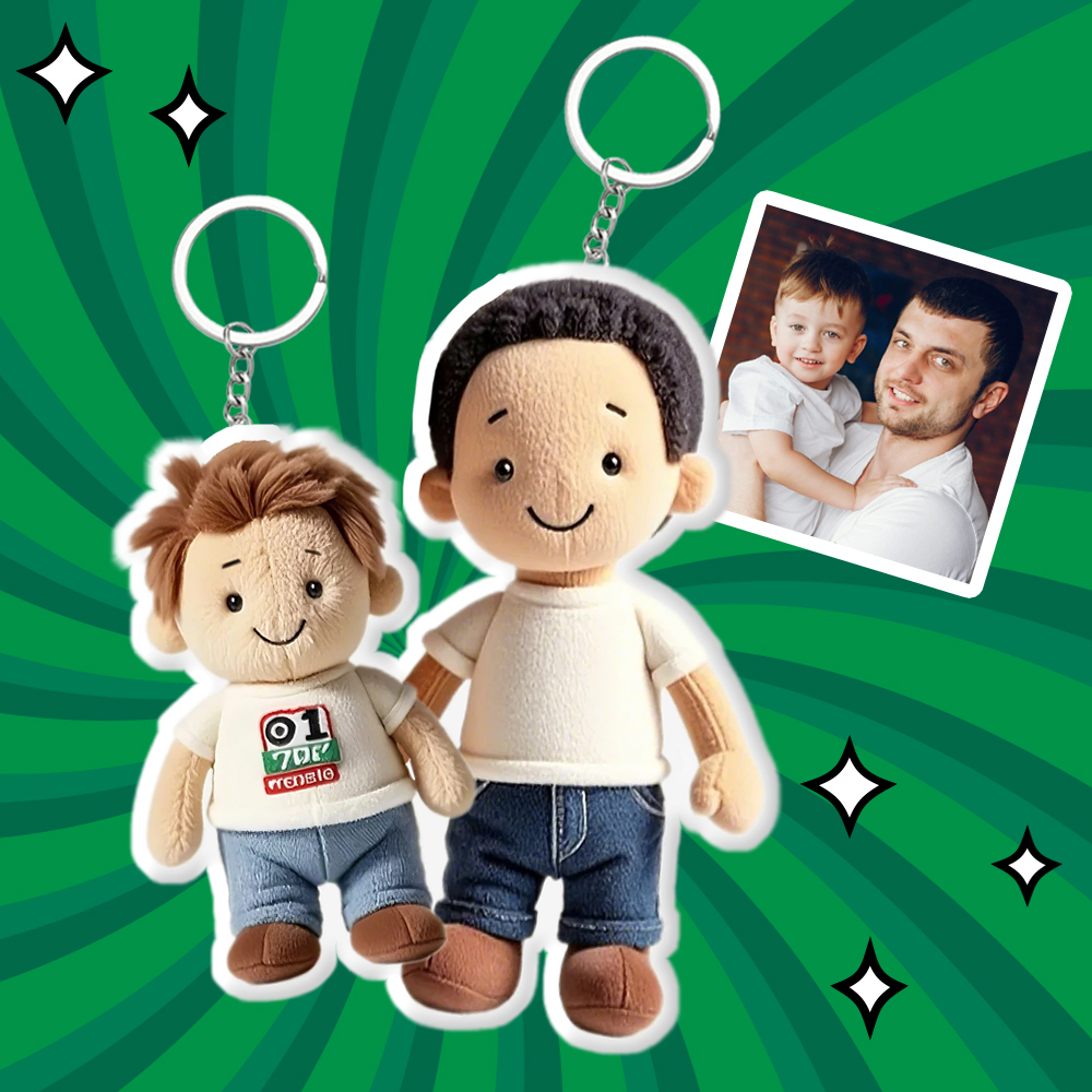 Personalized Photo Plush Doll Keychain Mini Me Plush Keychain Gift for Father