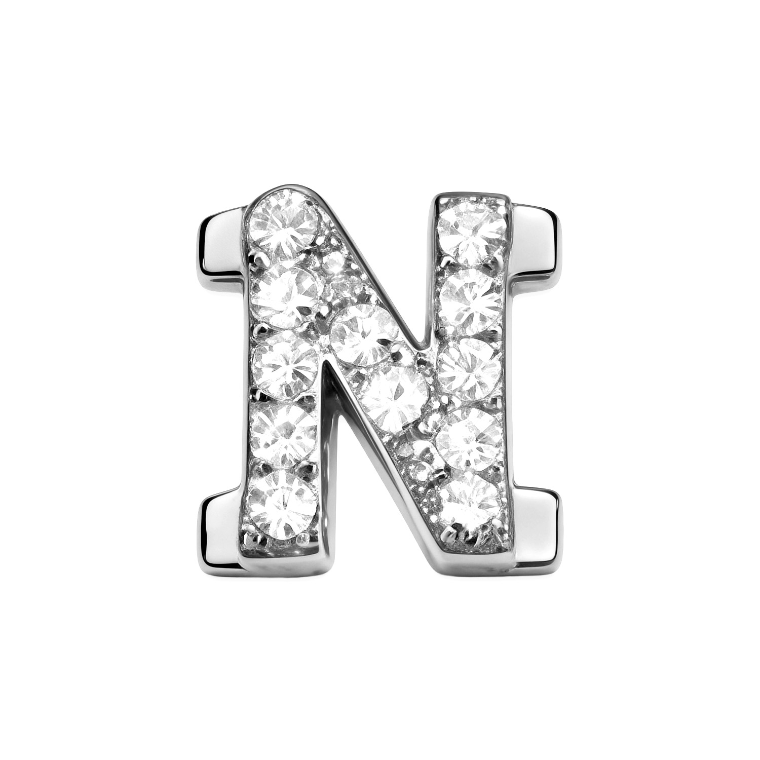 Letter With Diamond N Charm - Silver - soufeelmy