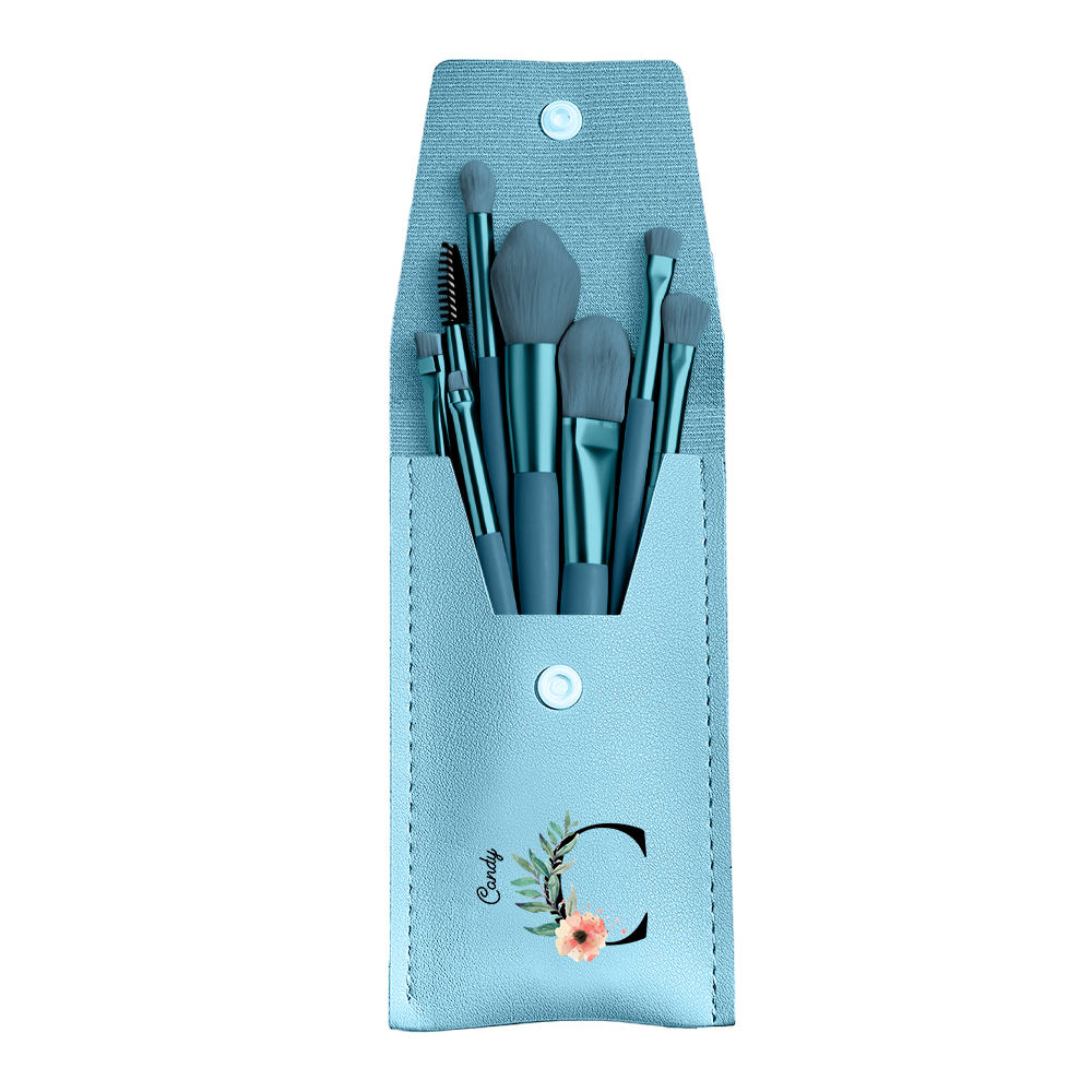 Personalized Birth Flower Leather Makeup Brush Bag with 8 Pcs Makeup Brushes Birthday Gift for Her