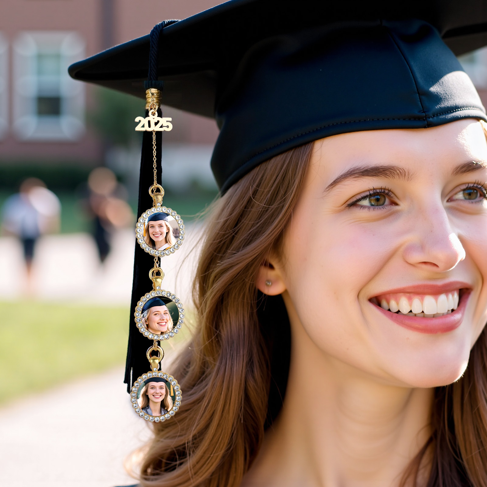 Custom Graduation Tassel Photo Charm Rhinestone Round Charm Graduation Gift - soufeelmy