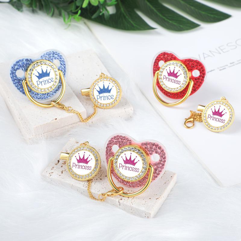Luxury Personalized Bling Gold Pacifier Set with Clip and Holder Custom Name Baby Gift for Baby Shower - soufeelmy