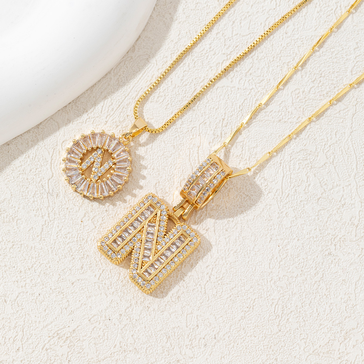 Letter Necklace 14k Gold Plated Bling Dainty Necklaces Trendy Chunky Custom Name Necklace Personalized Round Circle Pendant Zirconia Letters Name Crystal Jewelry Gifts for Women - soufeelmy