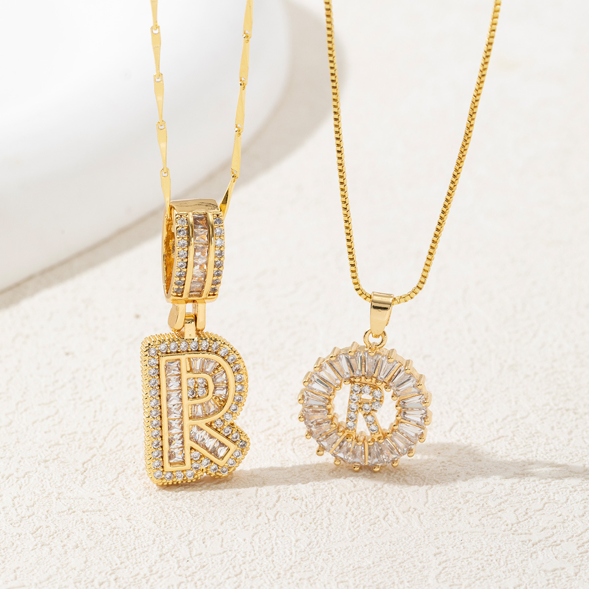 Letter Necklace 14k Gold Plated Bling Dainty Necklaces Trendy Chunky Custom Name Necklace Personalized Round Circle Pendant Zirconia Letters Name Crystal Jewelry Gifts for Women - soufeelmy