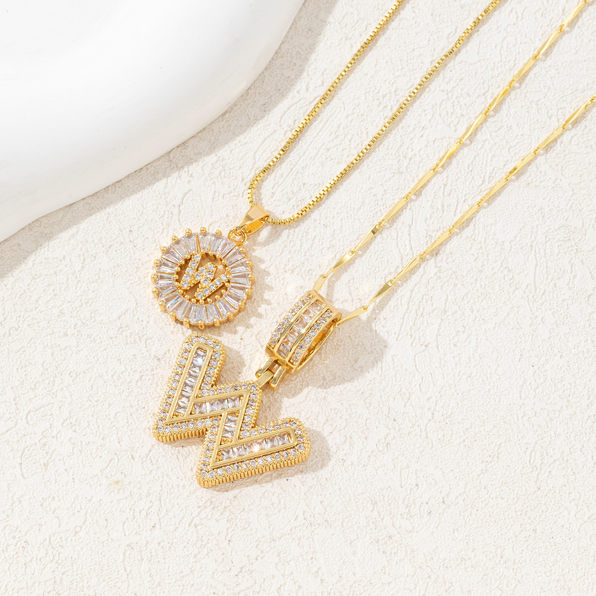 Letter Necklace 14k Gold Plated Bling Dainty Necklaces Trendy Chunky Custom Name Necklace Personalized Round Circle Pendant Zirconia Letters Name Crystal Jewelry Gifts for Women - soufeelmy