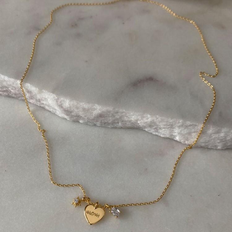 MOM Heart Dainty Gold Necklace Copper Gold Plated Zircon Necklace Mother's Day Gifts - soufeelmy