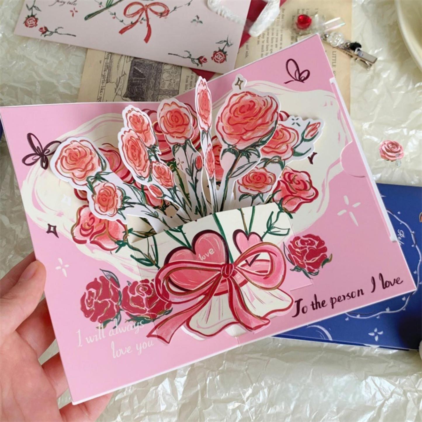 Three-dimensional Rose Greeting Card High Value Retro Foldable - soufeelmy