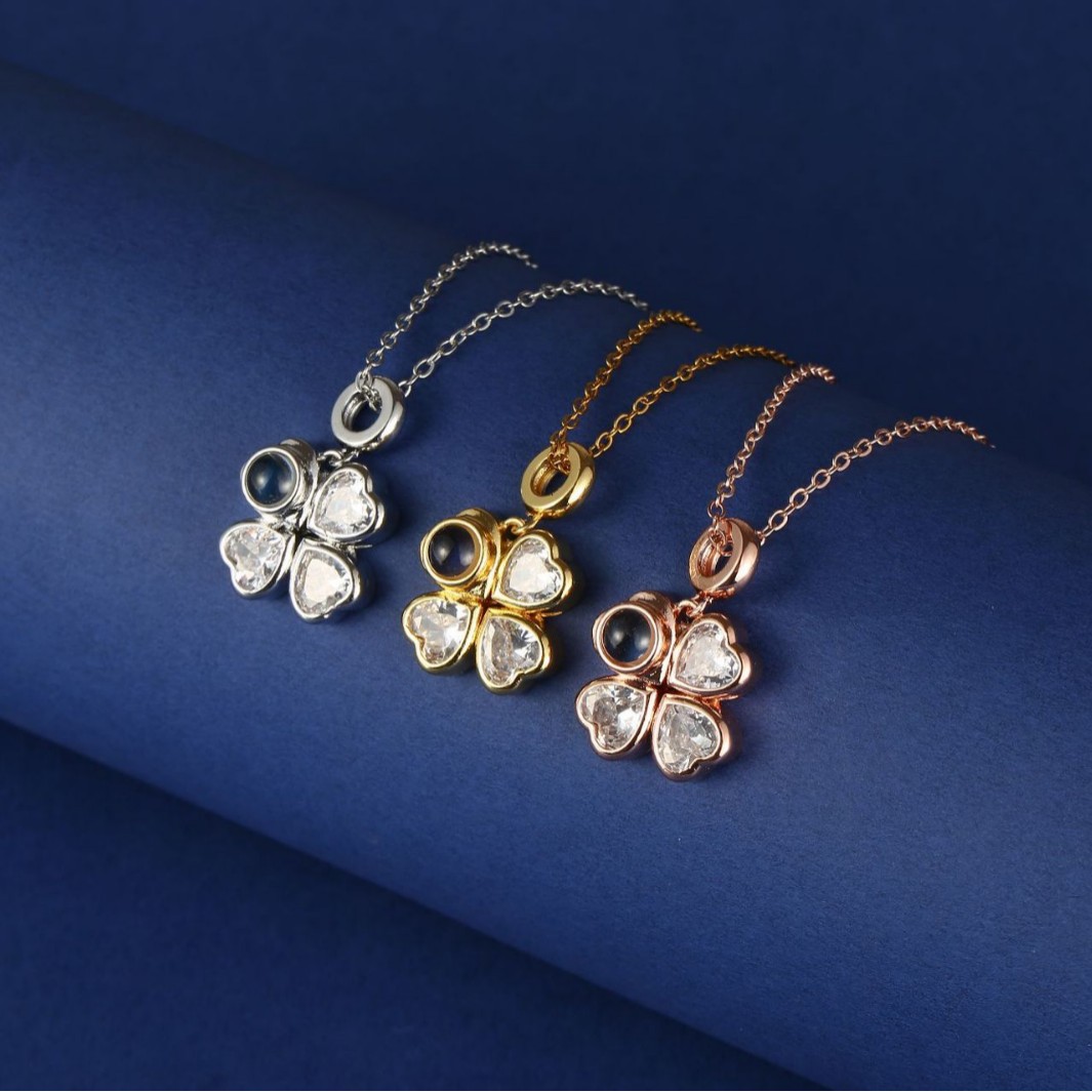 Personalized Four-Leaf Clover Photo Projection Necklace Lucky Keepsake Gift for Her - soufeelmy