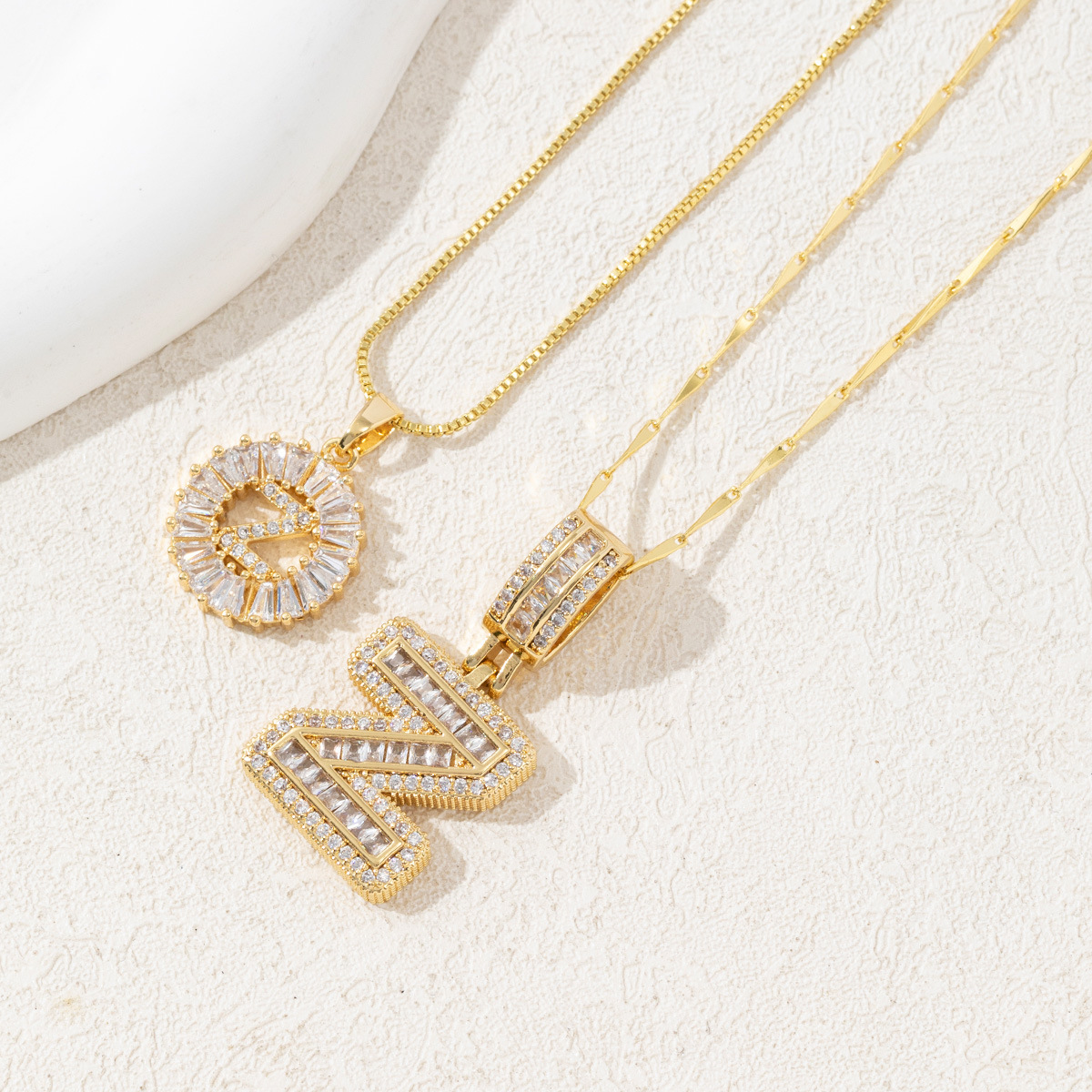Letter Necklace 14k Gold Plated Bling Dainty Necklaces Trendy Chunky Custom Name Necklace Personalized Round Circle Pendant Zirconia Letters Name Crystal Jewelry Gifts for Women - soufeelmy