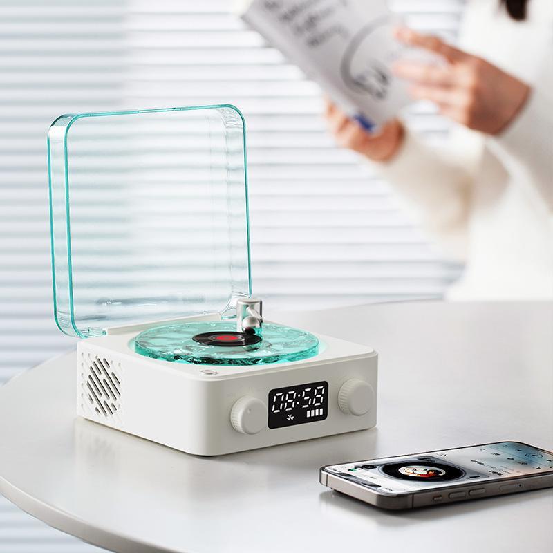 Retro Vinyl Record Player Shaped White Noise Bluetooth Speaker Sleep Aid Turntable Speaker With Dynamic Water Ripple RGB Light - soufeelmy