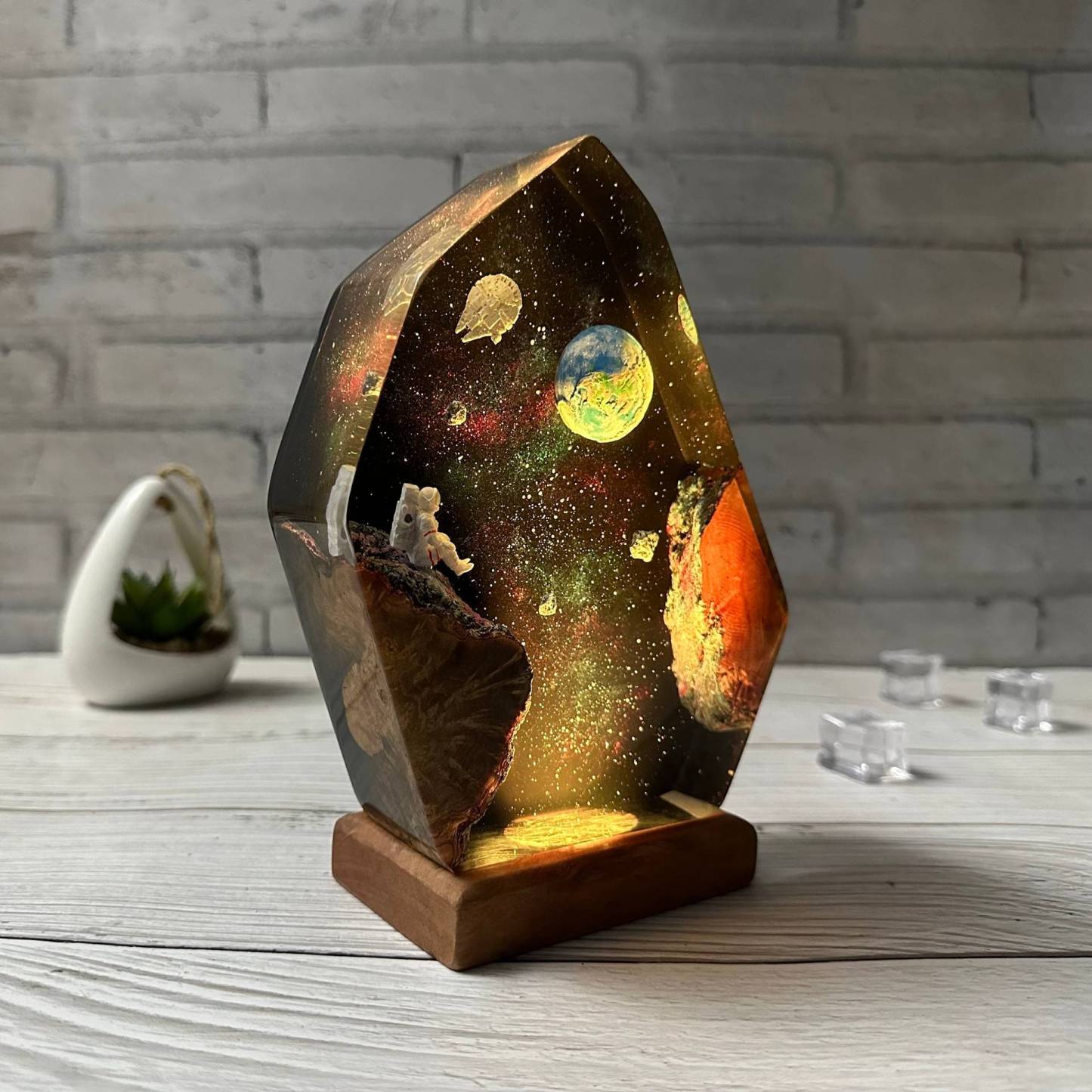 Interstellar Universe Space Night Light Resin Wood Space Galaxy Lamp Gift for Her - soufeelmy