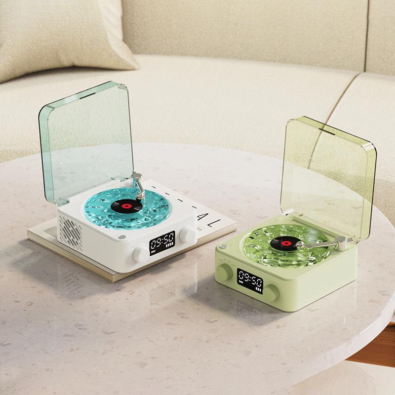 Retro Vinyl Record Player Shaped White Noise Bluetooth Speaker Sleep Aid Turntable Speaker With Dynamic Water Ripple RGB Light - soufeelmy