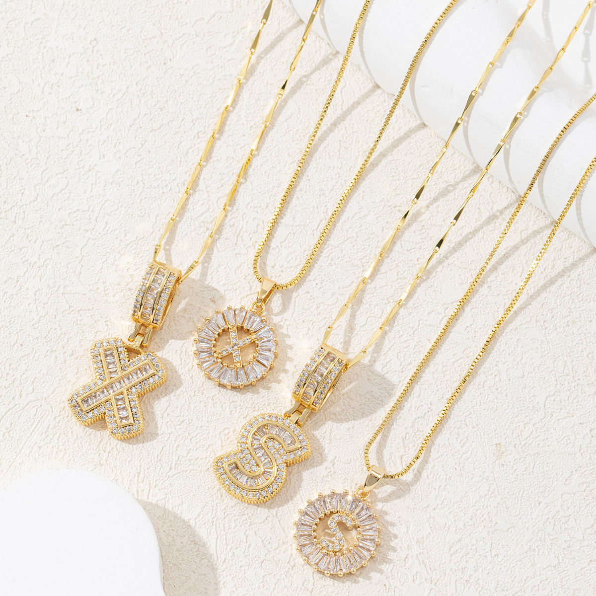 Letter Necklace 14k Gold Plated Bling Dainty Necklaces Trendy Chunky Custom Name Necklace Personalized Round Circle Pendant Zirconia Letters Name Crystal Jewelry Gifts for Women - soufeelmy