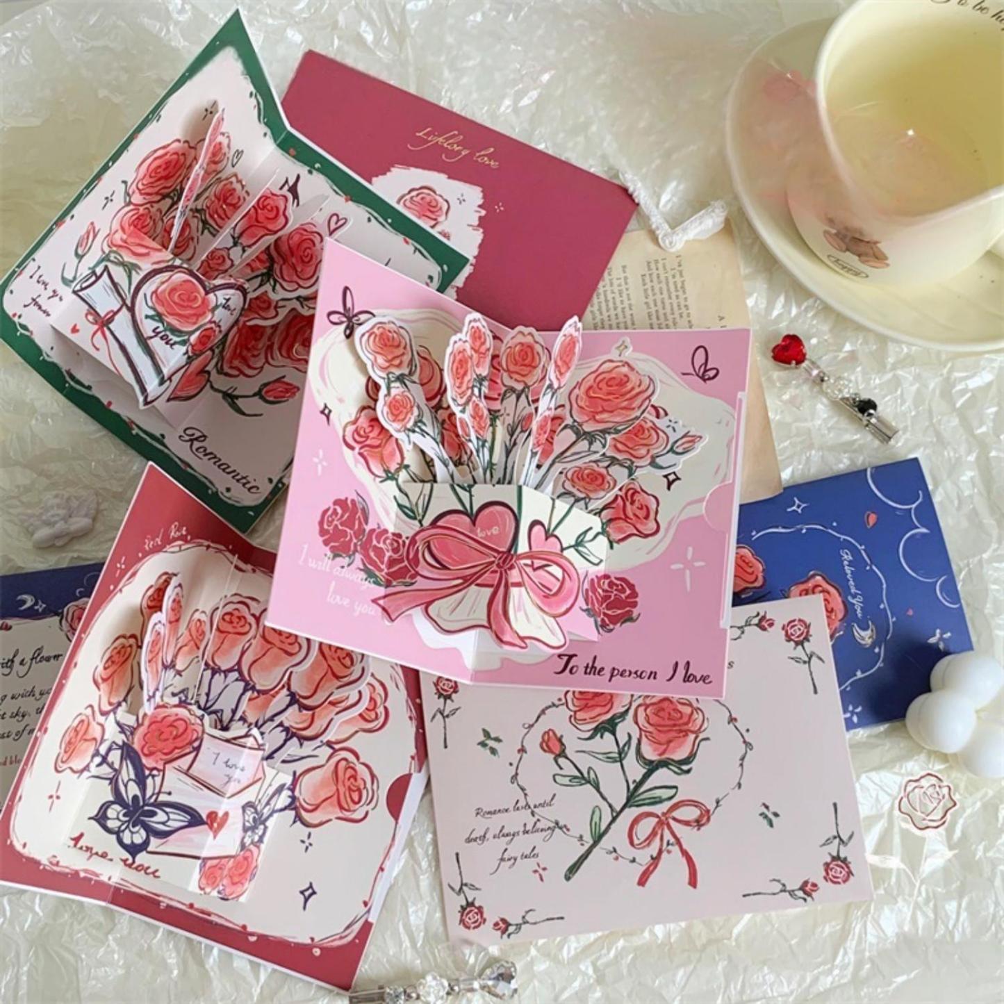 Three-dimensional Rose Greeting Card High Value Retro Foldable - soufeelmy