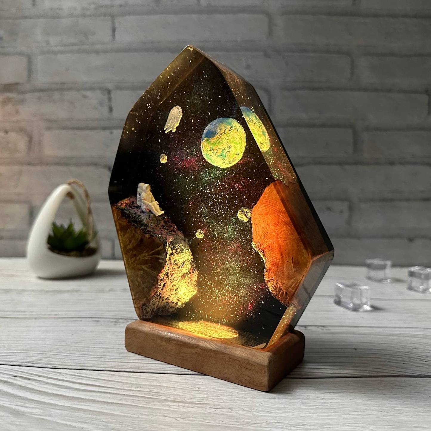 Interstellar Universe Space Night Light Resin Wood Space Galaxy Lamp Gift for Her - soufeelmy