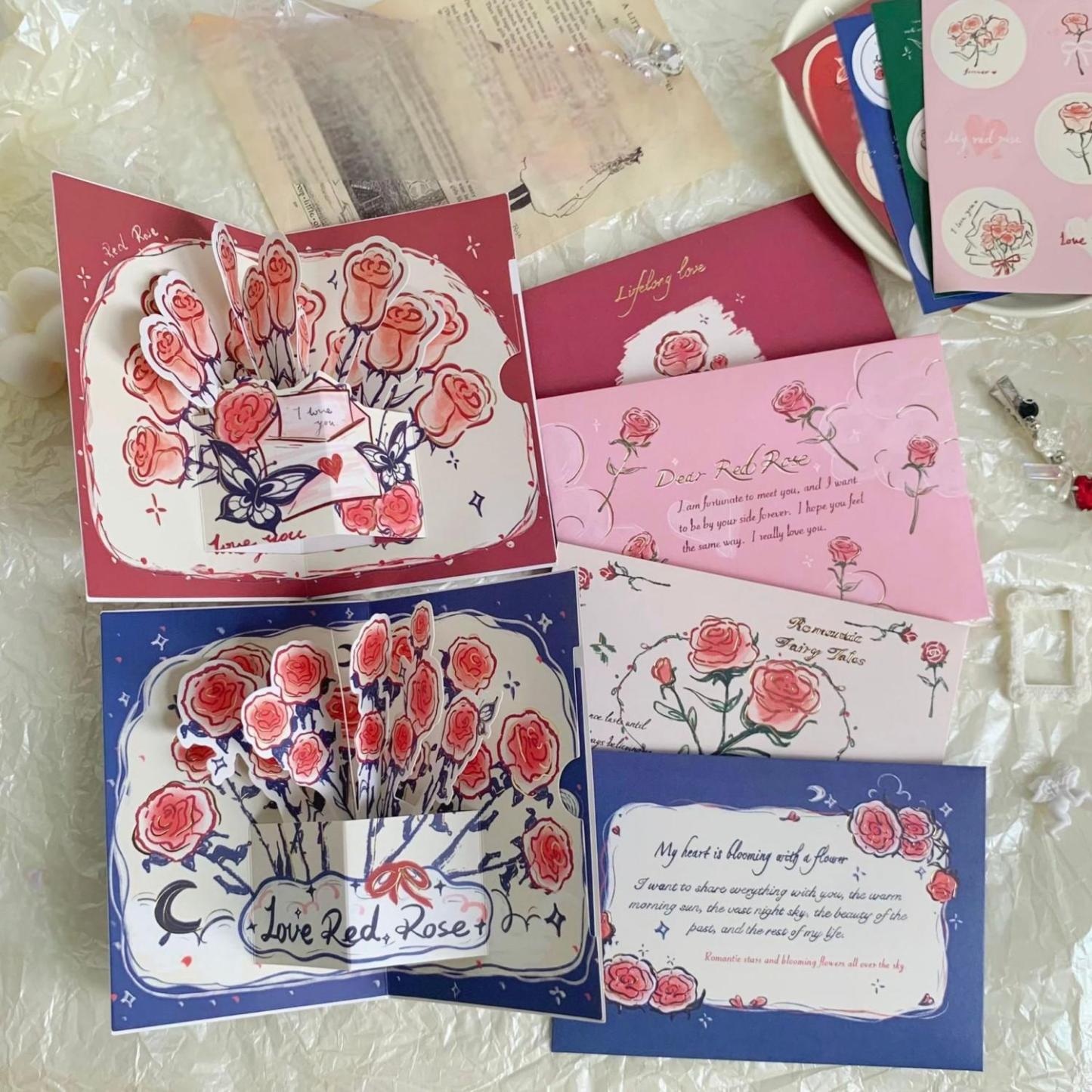 Three-dimensional Rose Greeting Card High Value Retro Foldable - soufeelmy