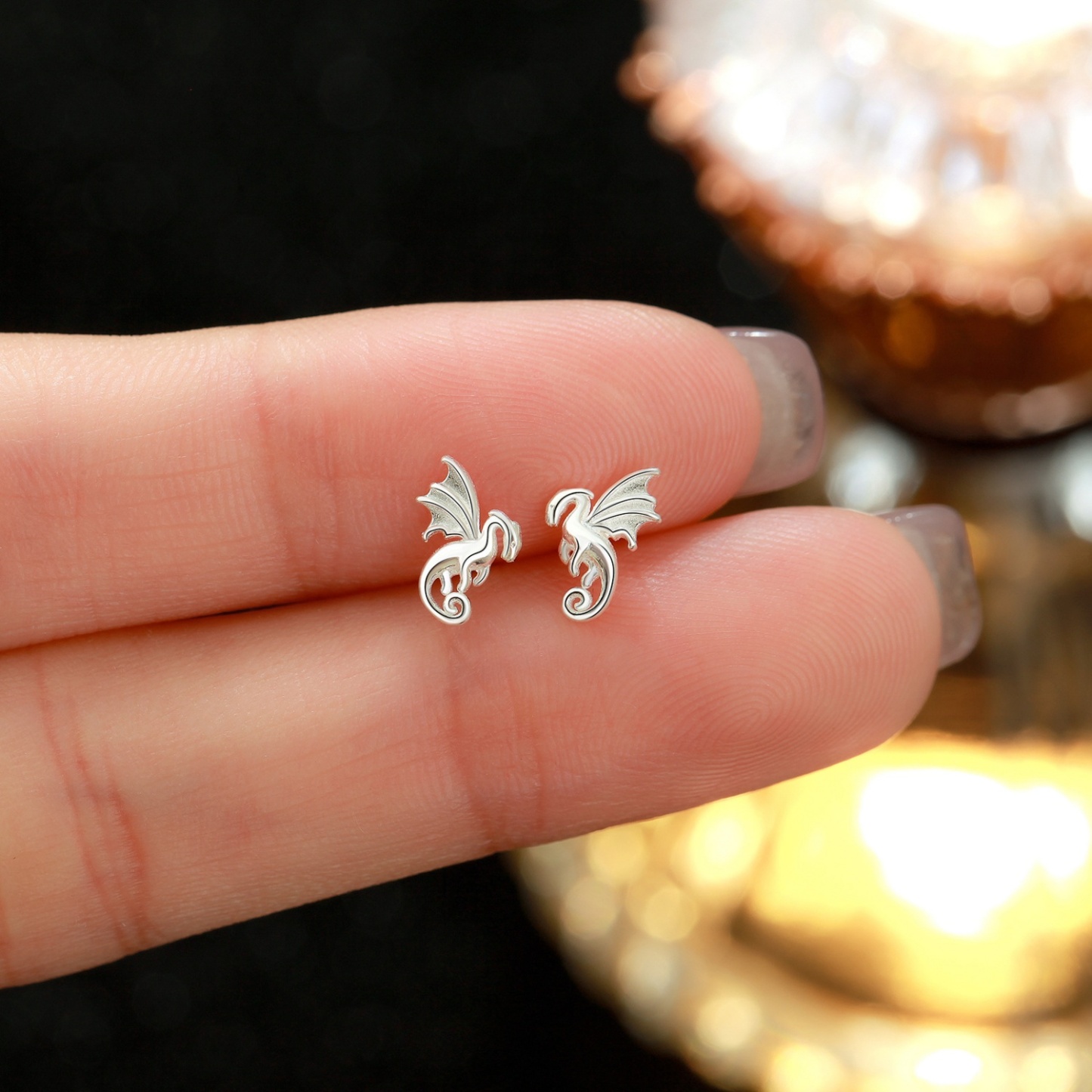 Small Sterling Silver Dragon Stud Earrings Dragon Earrings Small Dragon Stud - soufeelmy