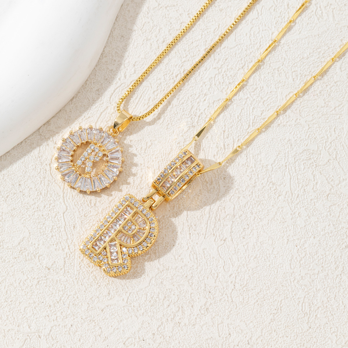 Letter Necklace 14k Gold Plated Bling Dainty Necklaces Trendy Chunky Custom Name Necklace Personalized Round Circle Pendant Zirconia Letters Name Crystal Jewelry Gifts for Women - soufeelmy