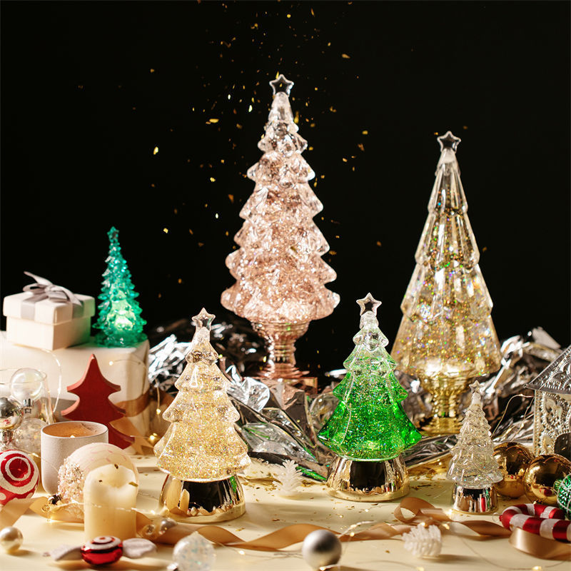 Glitter Christmas Tree Ornaments Desk Decorations Glowing Swirl Night Light Christmas Gift Idea - soufeelmy