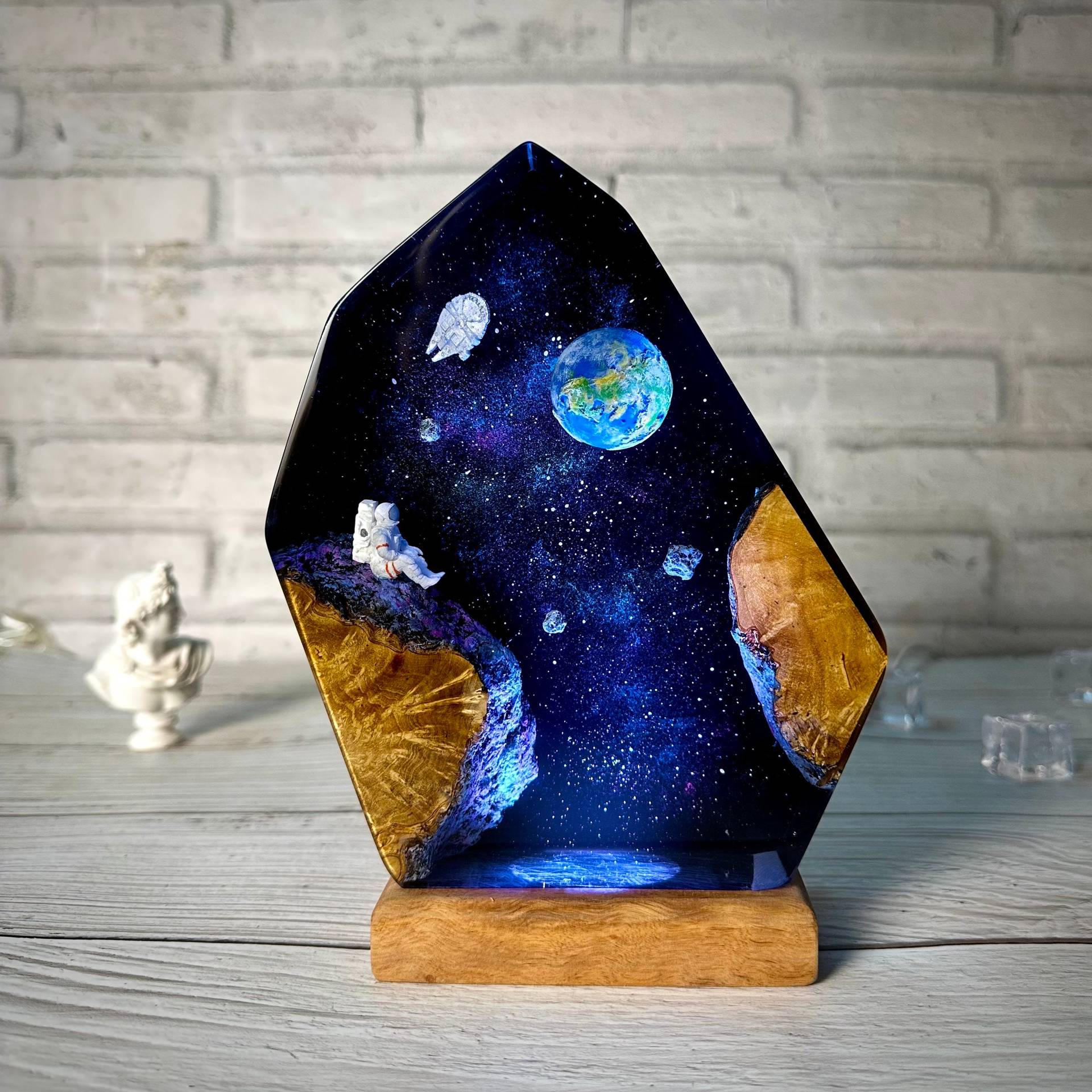 Interstellar Universe Space Night Light Resin Wood Space Galaxy Lamp Gift for Her - soufeelmy