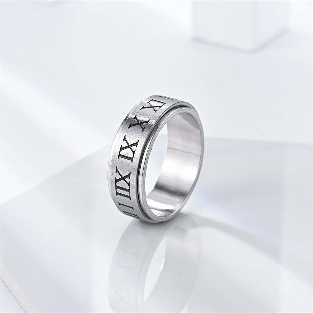 Fidget Anti-anxiety Ring Roman Numerals Open Adjustable Spinner Ring Jewelry Gifts for Him - soufeelmy