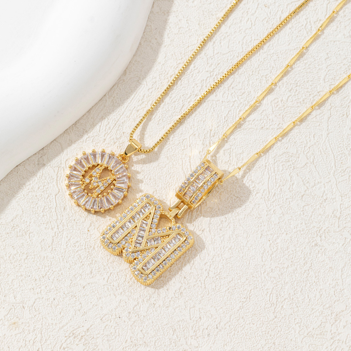 Letter Necklace 14k Gold Plated Bling Dainty Necklaces Trendy Chunky Custom Name Necklace Personalized Round Circle Pendant Zirconia Letters Name Crystal Jewelry Gifts for Women - soufeelmy